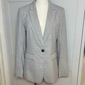 H&M Women’s Light Gray Plaid Lined Blazer Size 8 Excellent Condition